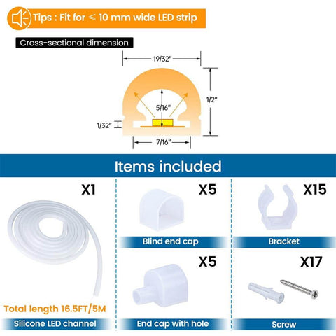 ALISTER 16.5Ft/5M Silicone LED Channel System Flexible Tube USC2