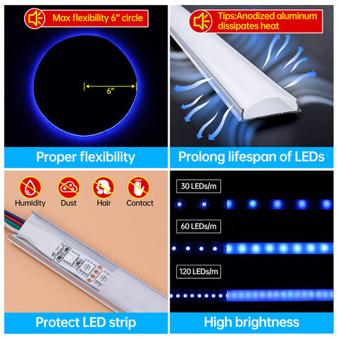 ALISTER 3.3FT Flexible Silver LED Aluminum Channel with Milky White LED Cover Lens U106 WW