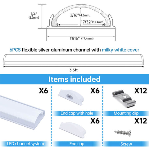 ALISTER 3.3FT Flexible Silver LED Aluminum Channel with Milky White LED Cover Lens U106 WW