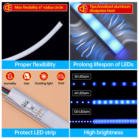 ALISTER 3.3FT Flexible Silver LED Aluminum Channel with Milky White LED Cover Lens U106 WW