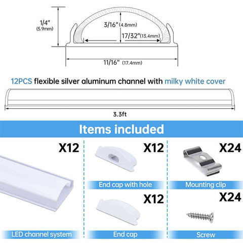 ALISTER 3.3FT Flexible Silver LED Aluminum Channel with Milky White LED Cover Lens U106 WW