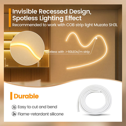 ALISTER 16.5ft/5M Plus-size Spotless Silicone LED Channel System 20x20mm with Flange Recessed Flexible Tube with Milky White Cover (LED Strip Lights No Need to Pass Through LED Channel) USC6 WW