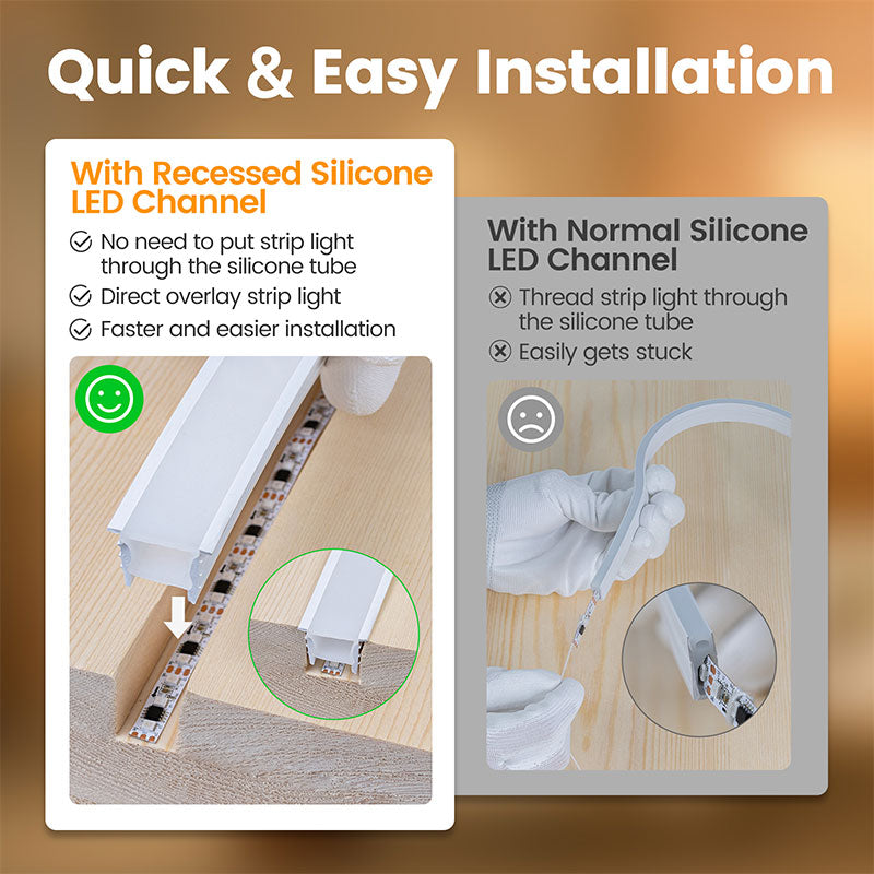 ALISTER 16.5ft/5M Plus-size Spotless Silicone LED Channel System 20x20mm with Flange Recessed Flexible Tube with Milky White Cover (LED Strip Lights No Need to Pass Through LED Channel) USC6 WW