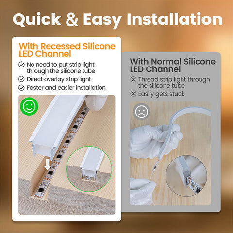 ALISTER 16.5ft/5M Plus-size Spotless Silicone LED Channel System 20x20mm with Flange Recessed Flexible Tube with Milky White Cover (LED Strip Lights No Need to Pass Through LED Channel) USC6 WW