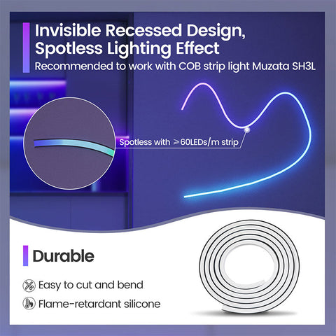 ALISTER 16.4ft/5Meter Recessed Linear Lighting Silicone LED Channel Flexible Tube with Black Cover USC6