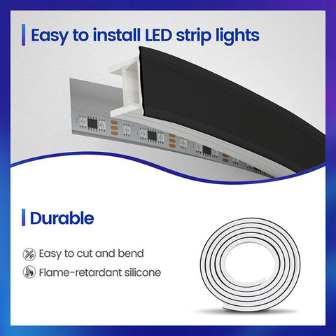 ALISTER 16.4ft/5Meter Recessed Linear Lighting Silicone LED Channel Flexible Tube with Black Cover USC6