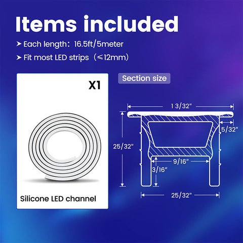 ALISTER 16.4ft/5Meter Recessed Linear Lighting Silicone LED Channel Flexible Tube with Black Cover USC6