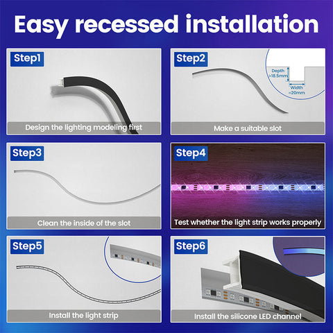 ALISTER 16.4ft/5Meter Recessed Linear Lighting Silicone LED Channel Flexible Tube with Black Cover USC6