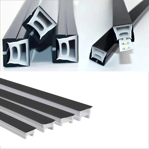 Recessed Black Silicone Tube LED Neon Light Flexible Rope Channel Diffuser WS2811 WS2812B Outdoor Waterproof Ribbon Strip Lights