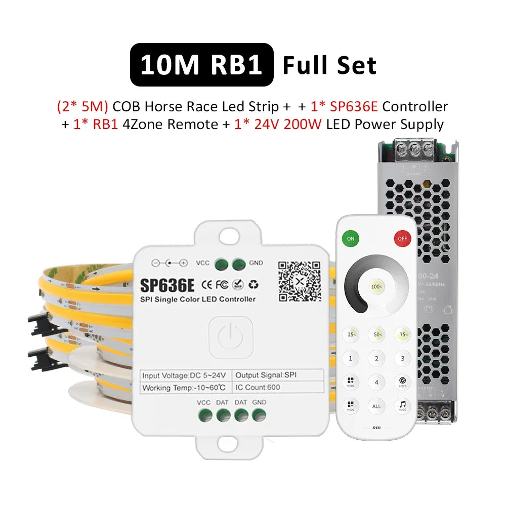 24V Horse Race Running LED Strip Lights COB Stripe 360LEDs/m Flexible Linear Lamp Bluetooth App BanlanX Control Warm Cool White