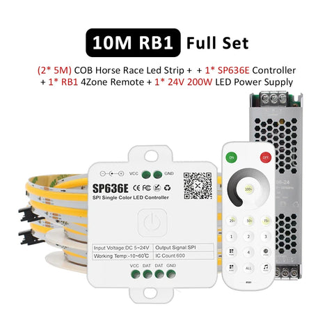 24V Horse Race Running LED Strip Lights COB Stripe 360LEDs/m Flexible Linear Lamp Bluetooth App BanlanX Control Warm Cool White