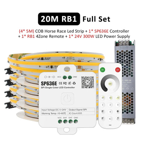 24V Horse Race Running LED Strip Lights COB Stripe 360LEDs/m Flexible Linear Lamp Bluetooth App BanlanX Control Warm Cool White