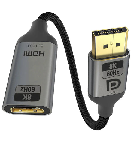 DisplayPort 1.4 to HDMI 2.1 Ultra HD 8K Male to Female Cable 0.25m Converter 8K@60Hz 4K@120Hz Directional Compatible with Displa