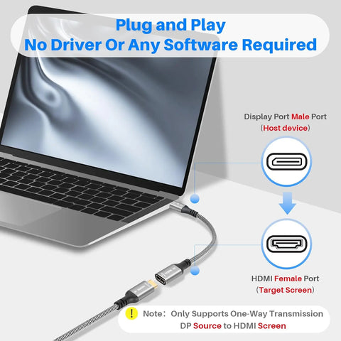 DisplayPort 1.4 to HDMI 2.1 Ultra HD 8K Male to Female Cable 0.25m Converter 8K@60Hz 4K@120Hz Directional Compatible with Displa