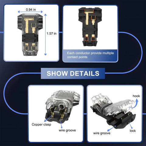 10Pcs/20Pcs Suitable for 14-20 Awg Solderless Wire-Free Quick Line Splicing Connector Branch Wiring Splitter Connector 3-Way 2-Pin Low-Voltage Wire Connector