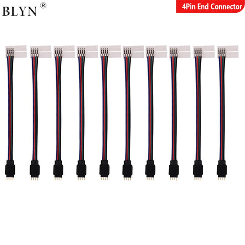 5050 LED RGB Strip Light Connector 4 Pin Conductor 10mm Strip to Controller Jumper Solderless Clip On Pigtail Power Adapter