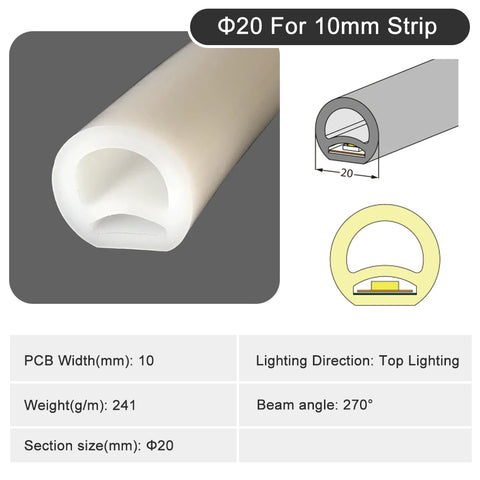 Round Neon Sign Silica Gel Covering Tube Flexible Soft Lamp Rope For 5/6/8/10mm WS2811 WS2812B LED Strip Light IP67 Waterproof