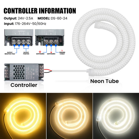 Dimmable LED Neon Tube 360 Degree Round Reticulate Flexible Silicone Tape 240LEDs Waterproof LED Strip Light 12V 24V