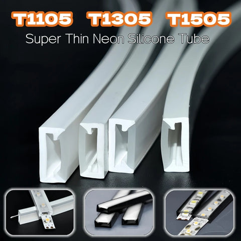 1m-20m Ultra-thin LED Neon Silicone Tube Flexible Rope Lamp T1105/1305/1505 Channel Diffuser For 5050 WS2812B Ribbon Strip Light