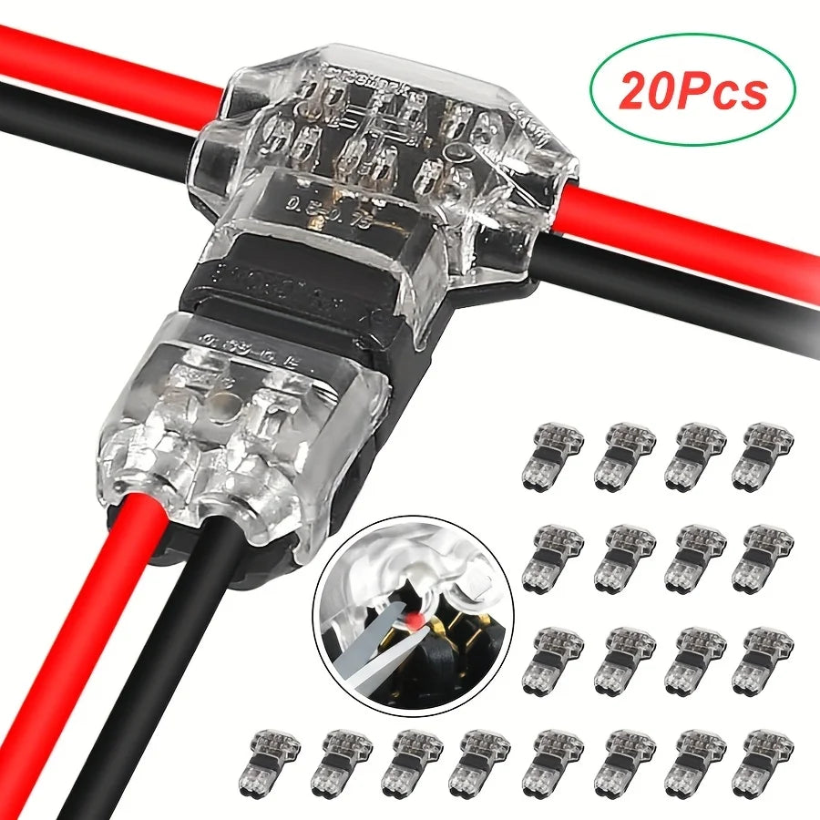 10Pcs/20Pcs Suitable for 14-20 Awg Solderless Wire-Free Quick Line Splicing Connector Branch Wiring Splitter Connector 3-Way 2-Pin Low-Voltage Wire Connector