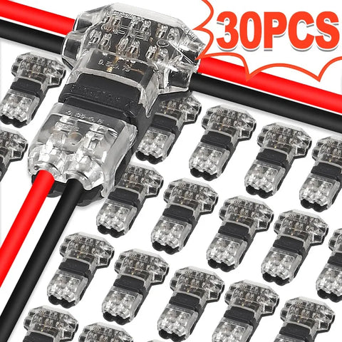 30/1x Wire Connector Terminal Block No Stripping  T-Shape 2 Pin 2 Way Wire Connector for LED Strip Automotive - Copper Contact