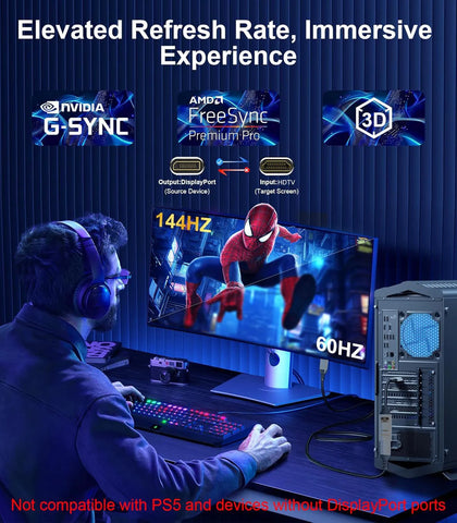 DisplayPort 1.4 to HDMI 2.1 Ultra HD 8K Male to Female Cable 0.25m Converter 8K@60Hz 4K@120Hz Directional Compatible with Displa