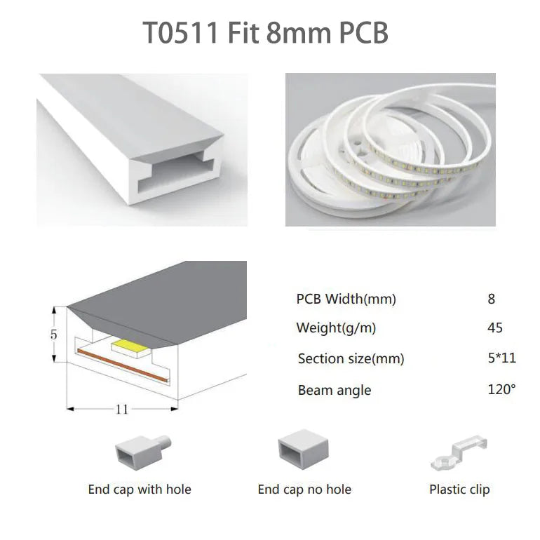 T0511/0513/0515 LED Neon Rope Tube 5050 flexible Led Strip Light Silica Gel silicone hose for WS2812 WS2815 8/10/12mm PCB Lights