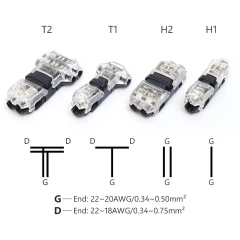 30/1x Wire Connector Terminal Block No Stripping  T-Shape 2 Pin 2 Way Wire Connector for LED Strip Automotive - Copper Contact
