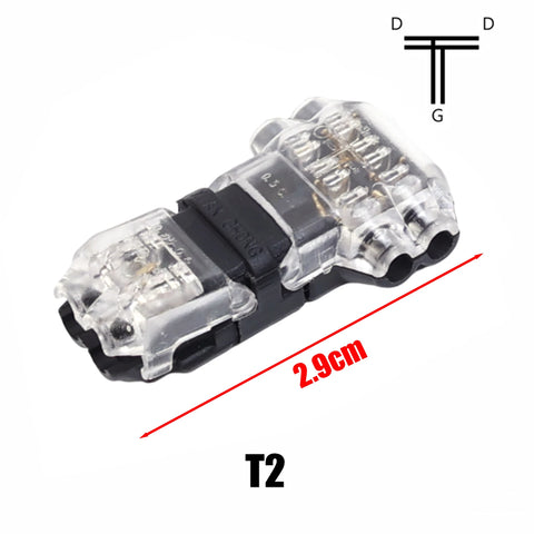 30/1x Wire Connector Terminal Block No Stripping  T-Shape 2 Pin 2 Way Wire Connector for LED Strip Automotive - Copper Contact