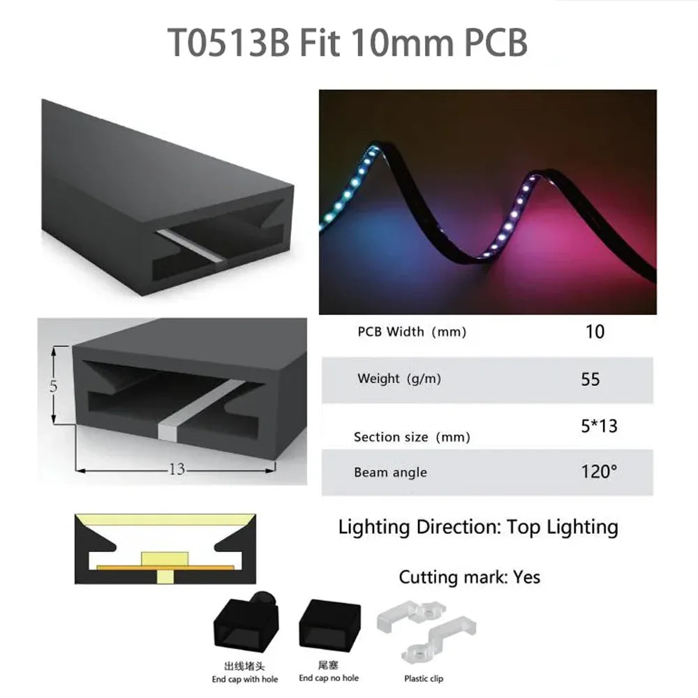 T0511/0513/0515 LED Neon Rope Tube 5050 flexible Led Strip Light Silica Gel silicone hose for WS2812 WS2815 8/10/12mm PCB Lights