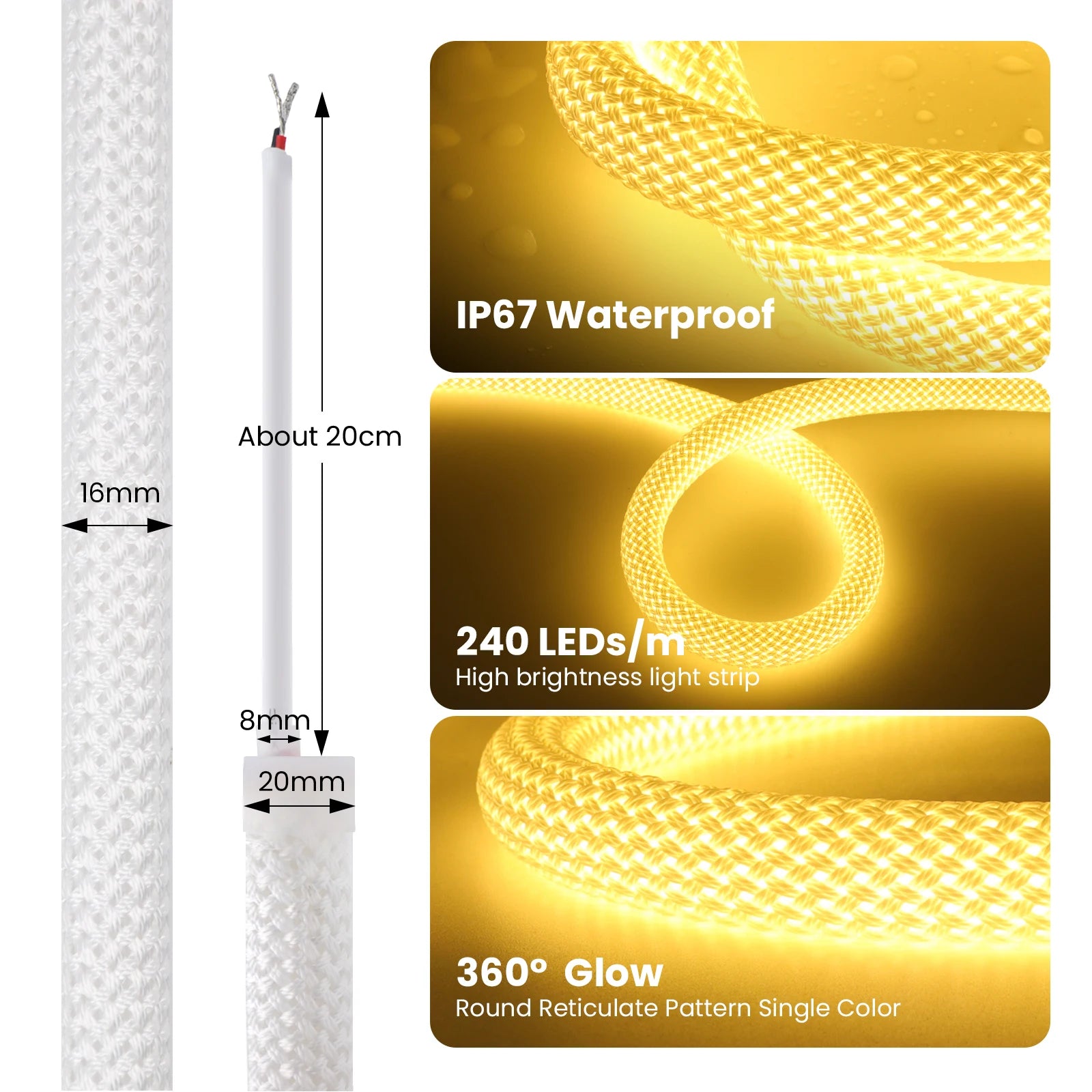 Dimmable LED Neon Tube 360 Degree Round Reticulate Flexible Silicone Tape 240LEDs Waterproof LED Strip Light 12V 24V