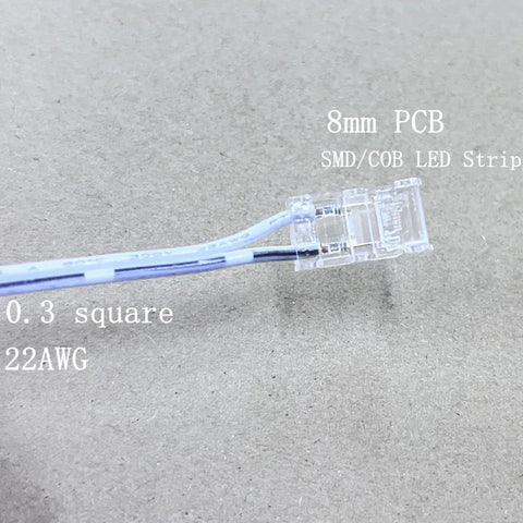 2p Dupont Male To 8mm Ultra thin crystal buckle，LED Strip Connector 2835 SMD.COB Clamp Clips 2pin Extension Wire Terminal 15cm1M