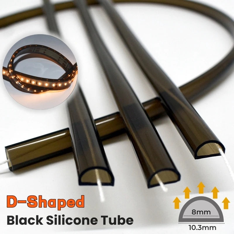 1M-10M D-Shaped Black Silicone Tube DC24V LED Rope Lamp Channel SMD2835 Waterproof Hose Wall Door Decor LED Strip Light Diffuser