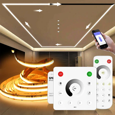 24V Horse Race Running LED Strip Lights COB Stripe 360LEDs/m Flexible Linear Lamp Bluetooth App BanlanX Control Warm Cool White
