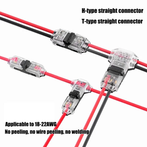 30/1x Wire Connector Terminal Block No Stripping  T-Shape 2 Pin 2 Way Wire Connector for LED Strip Automotive - Copper Contact