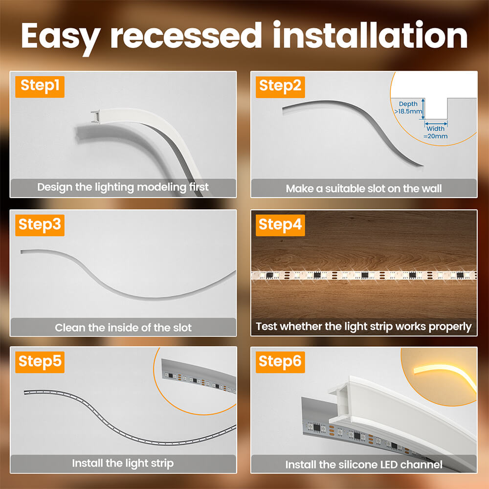 ALISTER 16.5ft/5M Plus-size Spotless Silicone LED Channel System 20x20mm with Flange Recessed Flexible Tube with Milky White Cover (LED Strip Lights No Need to Pass Through LED Channel) USC6 WW