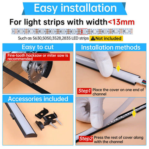 ALISTER 3.3FT/1M Flexible Black LED Channel with Milky White LED  Diffuser Cover Bendable Aluminum Track U106 BW