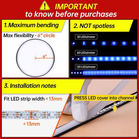 ALISTER 3.3FT/1M Flexible Black LED Channel with Milky White LED  Diffuser Cover Bendable Aluminum Track U106 BW