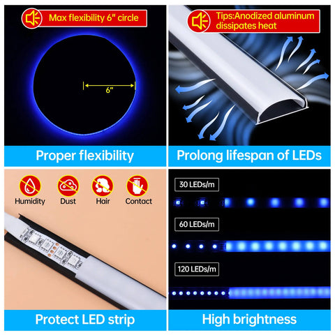 ALISTER 3.3FT/1M Flexible Black LED Channel with Milky White LED  Diffuser Cover Bendable Aluminum Track U106 BW