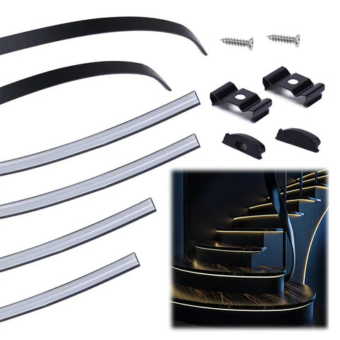 ALISTER 3.3FT/1M Flexible Black LED Channel with Milky White LED  Diffuser Cover Bendable Aluminum Track U106 BW