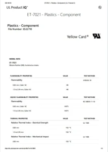 Thumbnail of a UL silicone material reference document