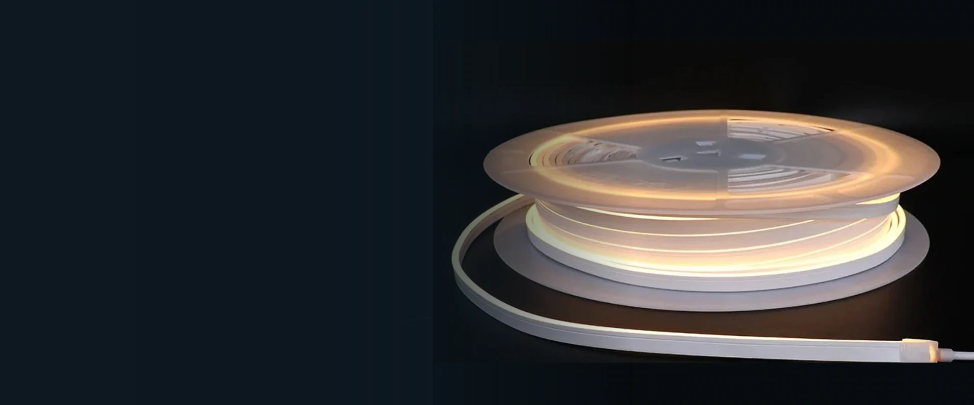 Illuminated 4 by 8 millimetre LED neon flex reel in a wide product view