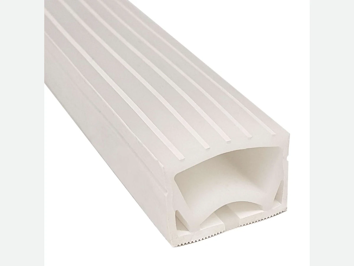 Flat silicone lighting tube profile with its end opening visible