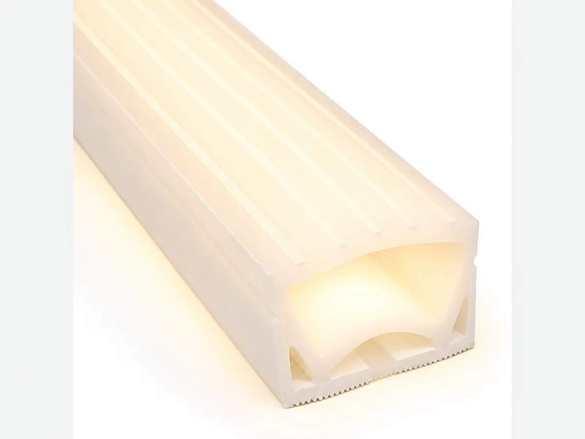 Flat silicone tube illuminated with warm white light