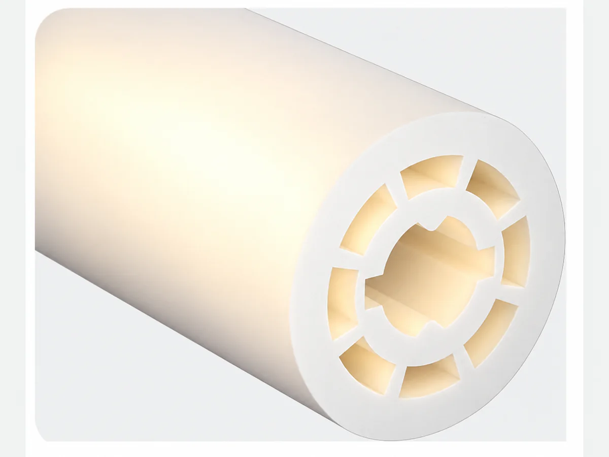 Round silicone tube illuminated internally with warm white light