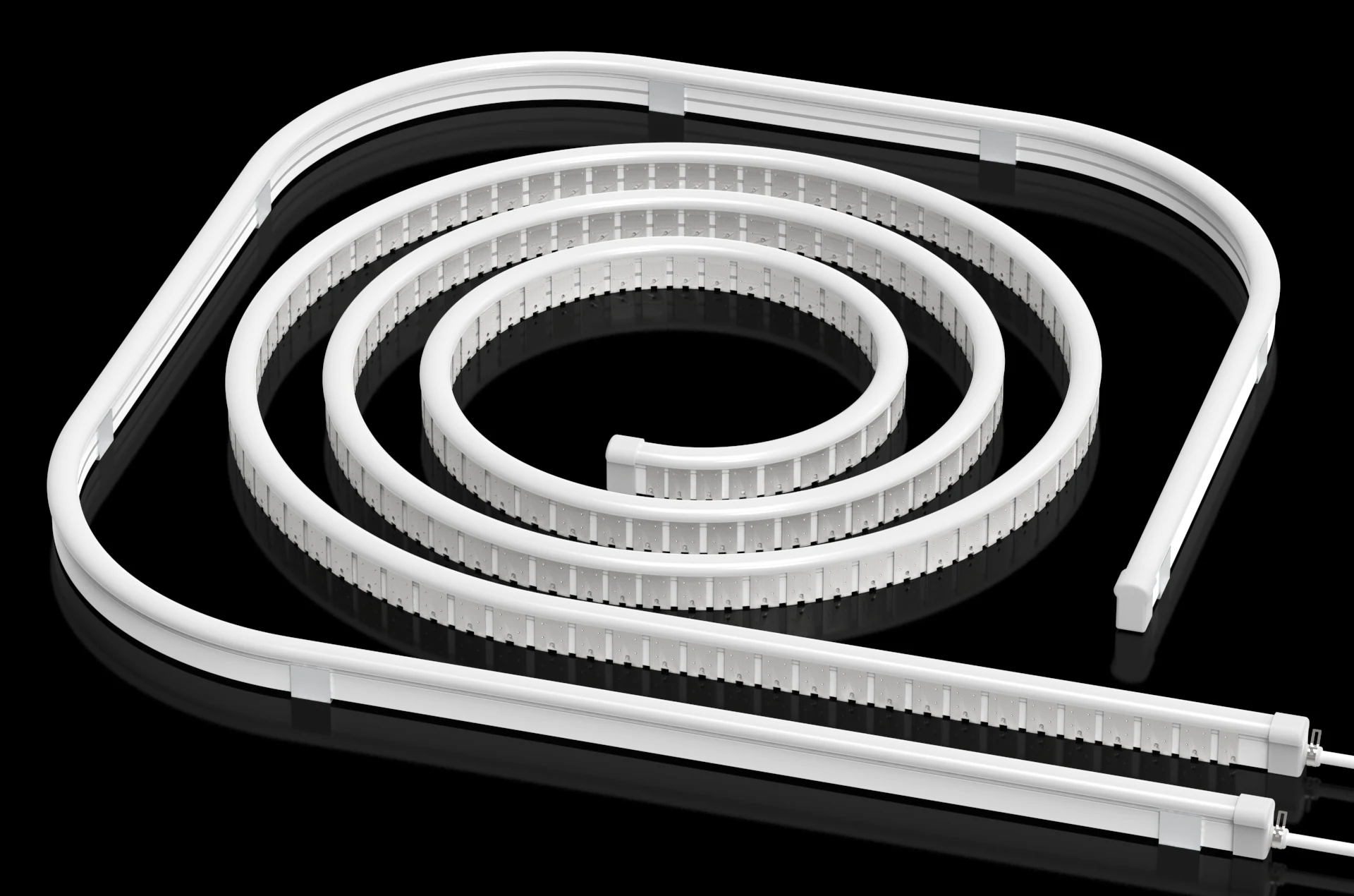 White LED silicone tube profiles arranged with LED strip channels