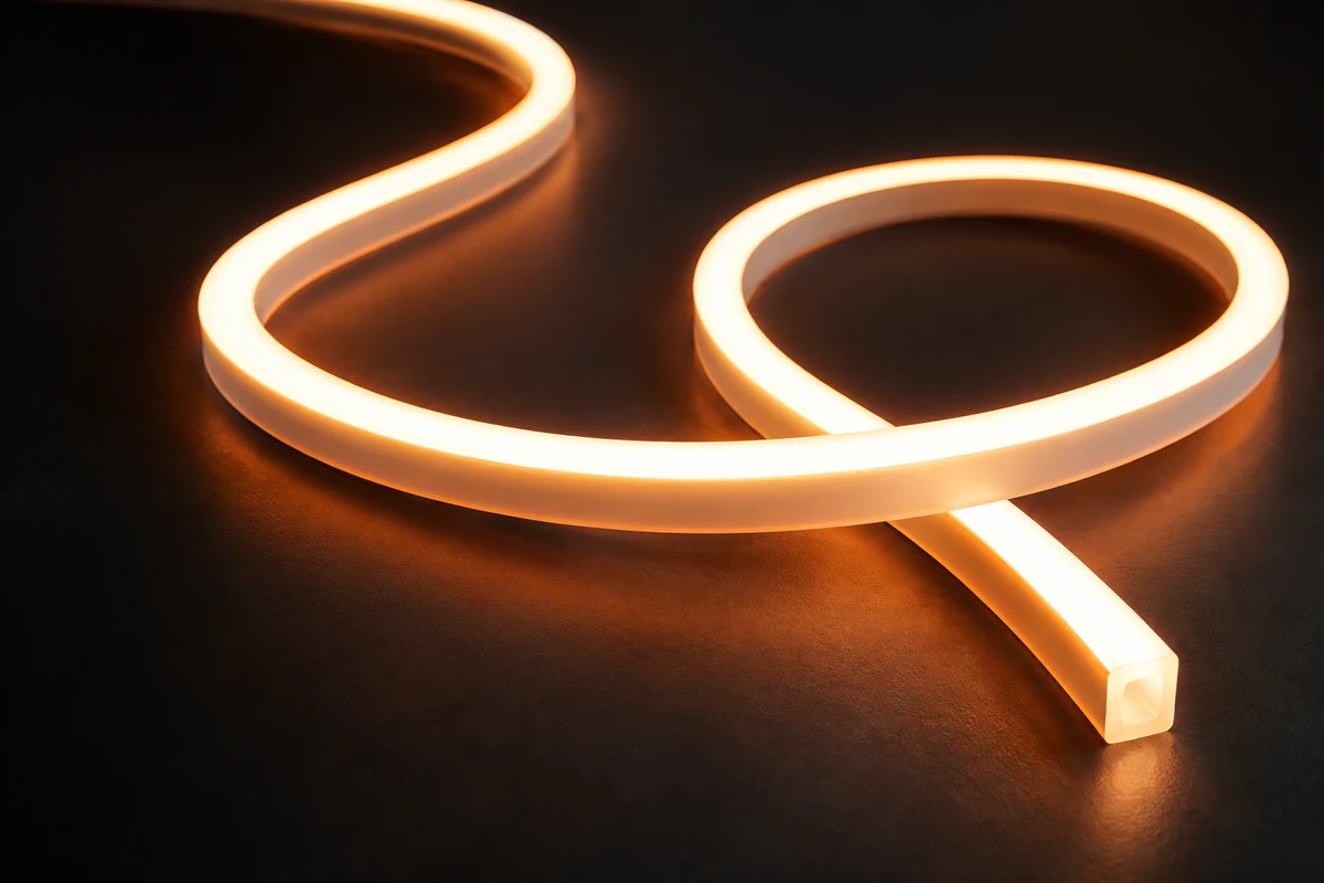 Custom LED Silicone Tube & Profile Manufacturer | AlisterTech Concept visualization of glowing warm white LED neon flex