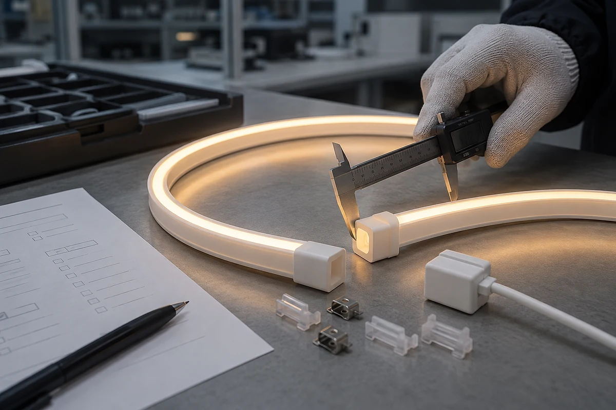 Custom LED Silicone Tube & Profile Manufacturer | AlisterTech Illuminated silicone lighting sample measured during validation planning