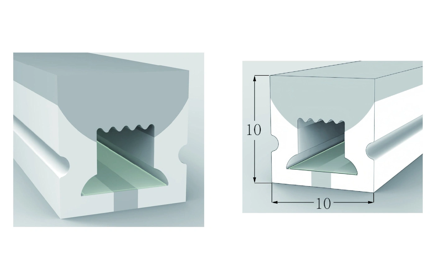 AlisterTech 10 x 10 mm silicone profile with original product view and dimensioned source illustration