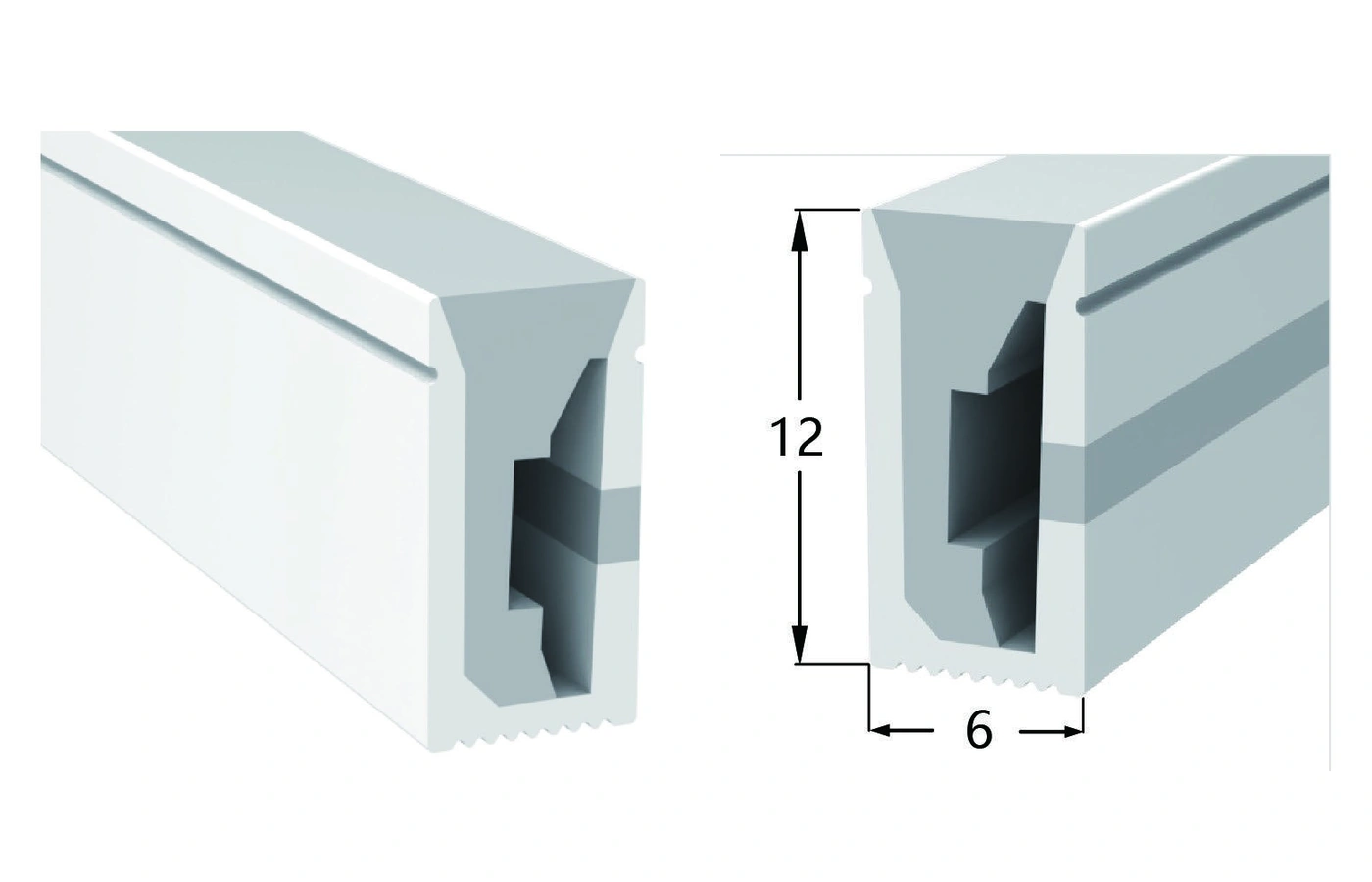 AlisterTech 6 x 12 mm silicone profile with original product view and dimensioned source illustration